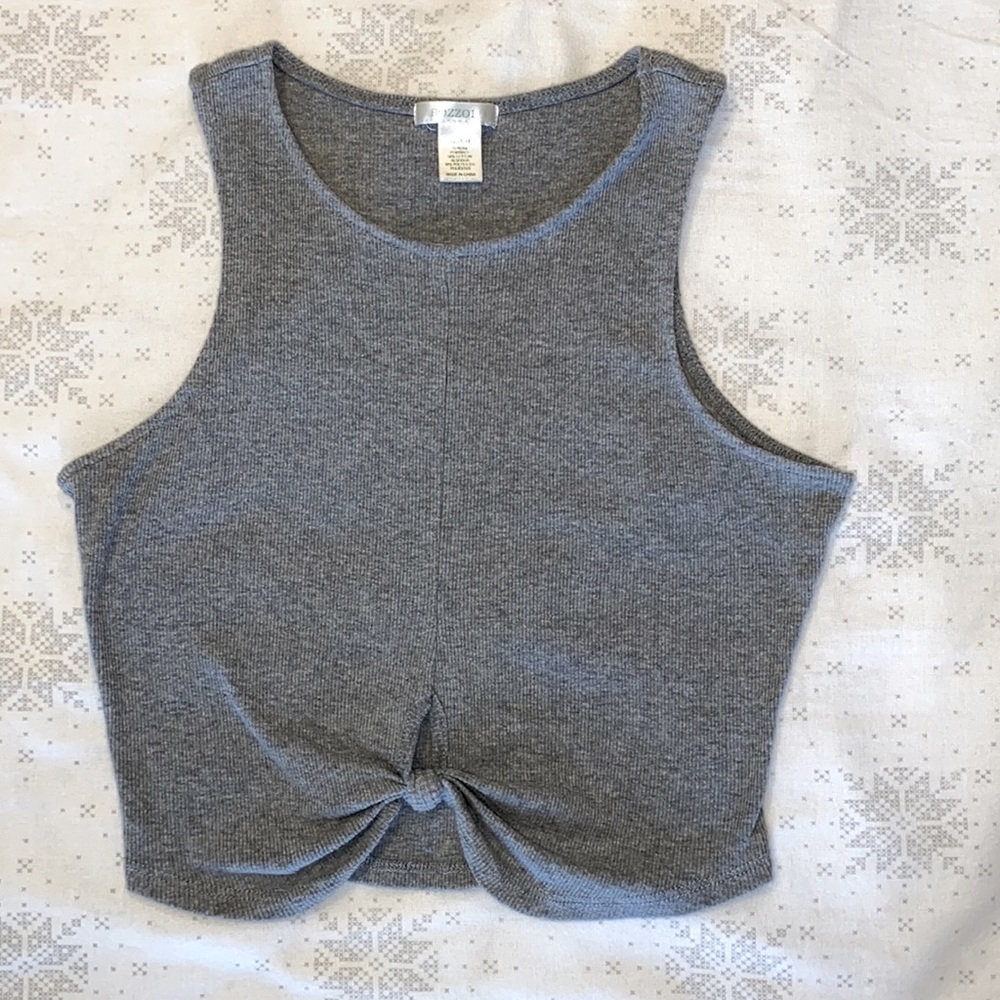 gray, front knot, cropped tank top